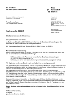 Verfügung Nr. 24/2015 Cito-Sprachtest nach der