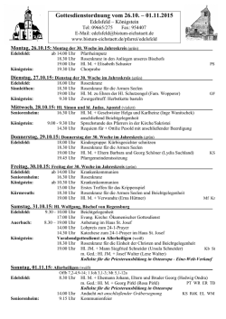 Gottesdienstordnung vom 26.10. &ndash; 01.11.2015