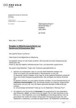 Eingabe im Mitwirkungsverfahren zur Sanierung
