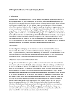 Erfahrungsbericht Erasmus+ WS 14/15 Zaragoza, Spanien