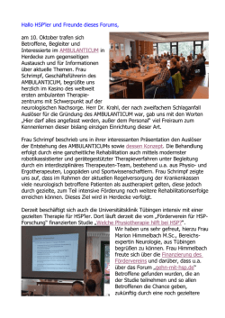 Hallo HSP`ler und Freunde dieses Forums, am 10. Oktober trafen