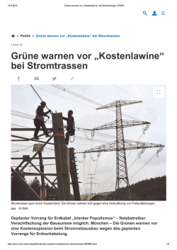 Gr&uuml;ne warnen vor &bdquo;Kostenlawine&ldquo; bei Stromtrassen