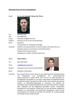 Mitarbeiter/innen mit ihren Arbeitsgebieten