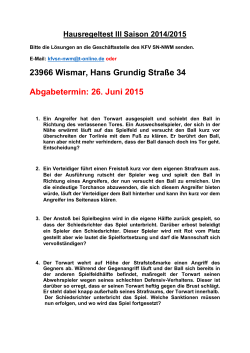 23966 Wismar, Hans Grundig Straße 34 Abgabetermin: 26. Juni 2015