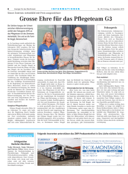 Grosse Ehre f&uuml;r das Pflegeteam G3