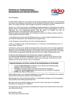 Hinweise zur Visabeantragung &ndash; Kambodscha und Vietnam 2016