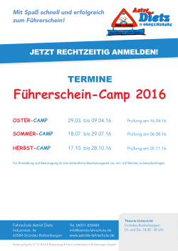 Flyer Führerschein-Camp 2016