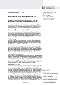 B2B-Kundenbefragung: Mittelstandsbanken 2016 Hohe