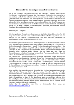 Hinweise f&uuml;r die Aktenabgabe an das Universit&auml;tsarchiv: