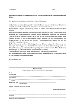 Informationsschreiben für die Anmeldung Ihrer Tochter/Ihres Sohnes
