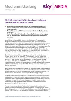 Sky360: Immer mehr Sky Zuschauer schauen aktuelle