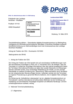 Duisburg, 14. M&auml;rz 2016 Terrorbek&auml;mpfung st&auml;rken