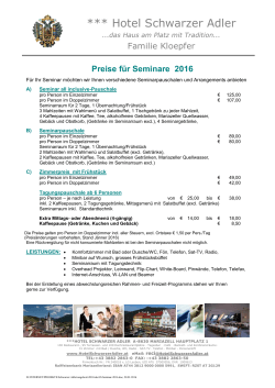 Preise für Seminare 2016