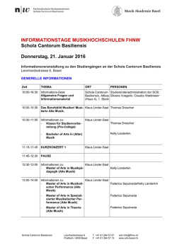 INFORMATIONSTAGE MUSIKHOCHSCHULEN FHNW Schola