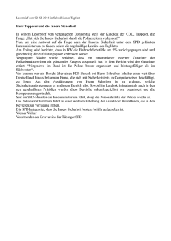 Herr Tappeser und die Innere Sicherheit In seinem Leserbrief vom