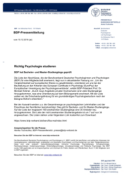 BDP-Pressemitteilung Richtig Psychologie studieren