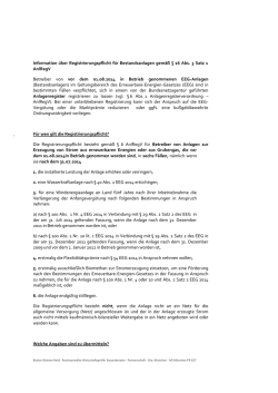 Information &uuml;ber Registrierungspflicht f&uuml;r Bestandsanlagen gem&auml;&szlig;