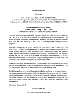 Hinweisbekanntmachung gem&auml;&szlig; &sect; 27 Abs. 3 Satz 1 und &sect; 14 Abs. 3