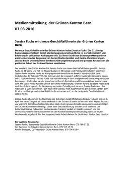 Jessica Fuchs wird neue Gesch&auml;ftsf&uuml;hrerin der Gr&uuml;nen Bern