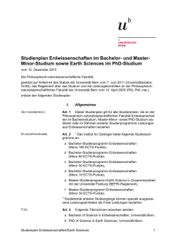 und Master- Minor-Studium sowie Earth Sciences