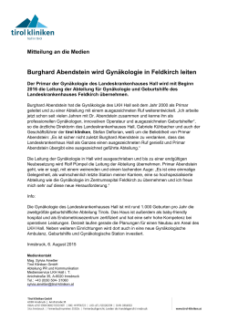 Burghard Abendstein wird Gynäkologie in Feldkirch leiten (pdf, 107