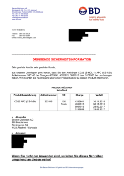 DRINGENDE SICHERHEITSINFORMATION Wenn Sie