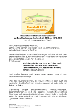 Haushaltstrede des Dezernatsleiters Finanzen