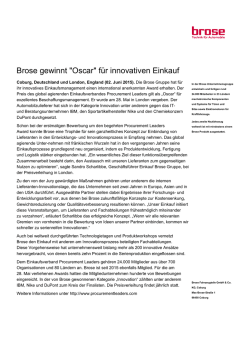 Brose gewinnt "Oscar" für innovativen Einkauf