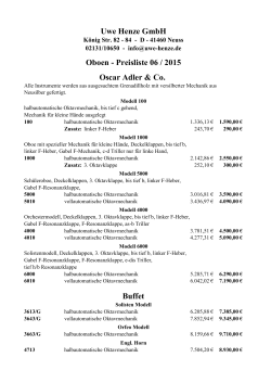 Uwe Henze GmbH Oboen - Preisliste 06 / 2015 Oscar Adler & Co