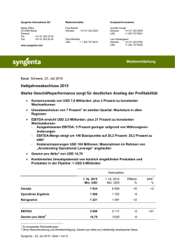 Halbjahresabschluss 2015 Starke Geschäftsperformance sorgt für