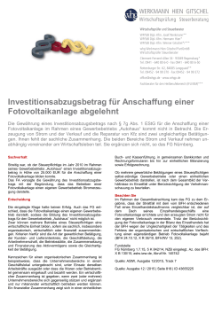 Investitionsabzugsbetrag f&uuml;r Anschaffung einer Fotovoltaikanlage