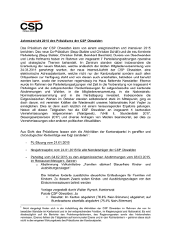 Jahresbericht 2015 des Pr&auml;sidiums der CSP Obwalden Das