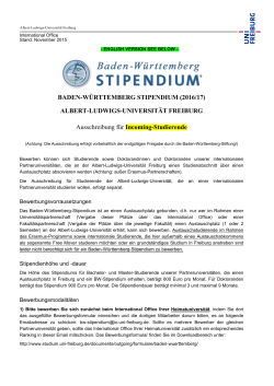 BADEN-WÜRTTEMBERG STIPENDIUM (2016/17) ALBERT