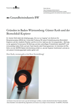 Gr&uuml;nden in Baden-W&uuml;rttemberg: G&uuml;nter Roth und der Biomolek&uuml;l