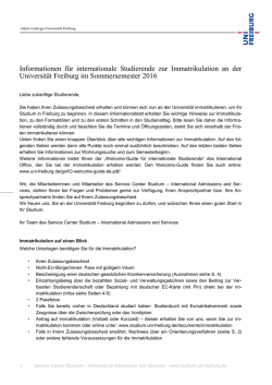 Informationen zur Immatrikulation f&uuml;r internationale