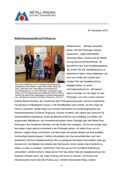 - 1 - 20. November 2015 Metall-Innung bereitet auf Prüfung vor