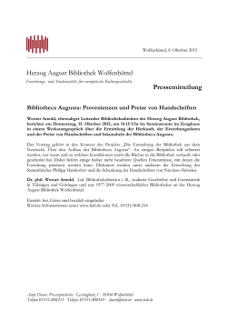 Herzog August Bibliothek Wolfenb&uuml;ttel Pressemitteilung