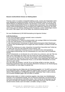Besserer strafrechtlicher Schutz von Stalking-Opfern