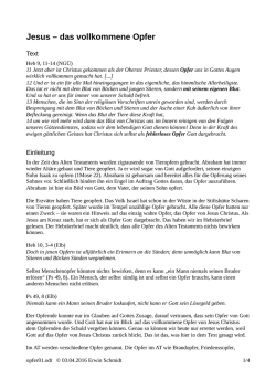 Jesus &ndash; das vollkommene Opfer