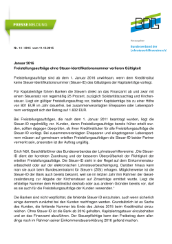 Januar 2016 Freistellungsauftr&auml;ge ohne Steuer