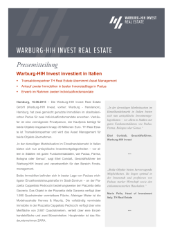 Warburg-HIH Invest investiert in Italien - Warburg
