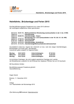 Heimfahrts-, Br&uuml;ckentage und Ferien 2015