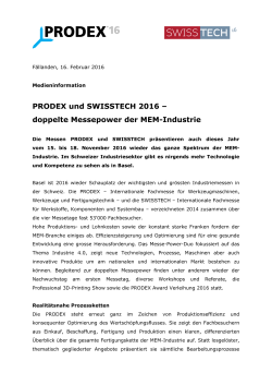 PRODEX und SWISSTECH 2016 – doppelte Messepower der MEM