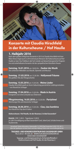 Konzerte mit Claudia Hirschfeld im Hof Haulle 1. Halbjahr