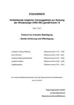 STECKBRIEFE Verbleibende m&ouml;gliche Vorranggebiete zur Nutzung