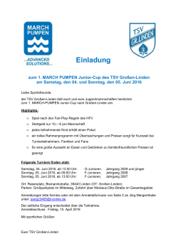Einladung zum MARCH-PUMPEN Junior Cup TSV Grossen Linden