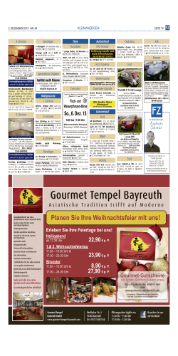 Gourmet Tempel Bayreuth - Fränkische Zeitung -E
