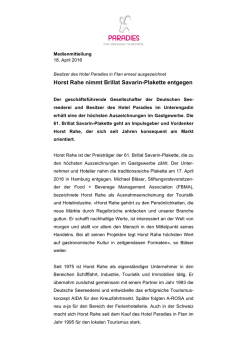 Horst Rahe nimmt Brillat Savarin-Plakette entgegen