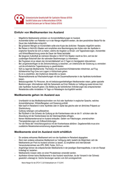 Merkblatt Medikamente auf Auslandsreisen