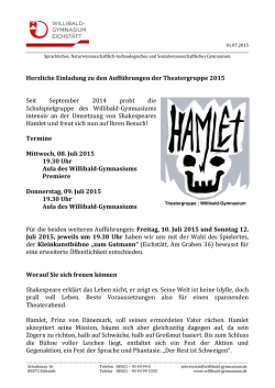 Herzliche Einladung zu den Auff&uuml;hrungen der Theatergruppe 2015